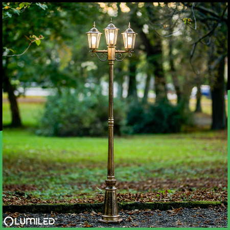 Gartenleuchte 3x E27, Gartenlaterne 2m Patina BELLIS LUMILED