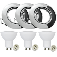 Set aus 3x beweglicher Halogenlampe GOLDLUX (Polux), rund, Chrom + GU10 3,5W LED Lampen