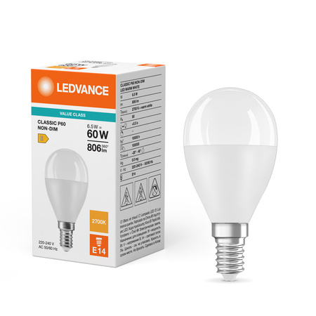 LED Lampen P45 E14 6.5W = 60W 806lm 2700K Warmweiß LEDVANCE