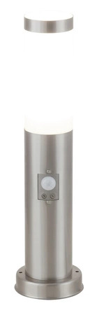 Außen-LED-Gartenlampe TORCH E27 IP44 Mast 45 cm mit Bewegungssensor Silber und Weiß RABALUX