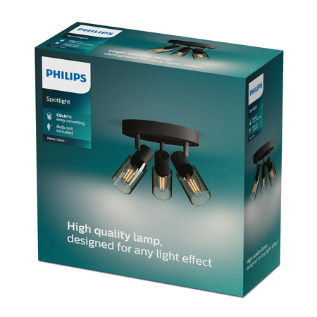 Reflektor-Deckenleuchte 3x E14 Schwarz Palmen Philips