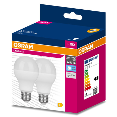 2x LED Lampe E27 A60 19W = 150W 2452lm 4000K Neutral 200° OSRAM VALUE