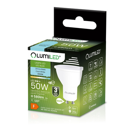 LED GU10 Reflektor PAR16 6W = 50W 580LM 6500K kaltweiß 120° mit Bewegungssensor LUMILED