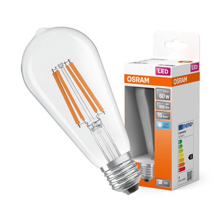 LED-Glühbirne ST64 E27 6.5W = 60W 806lm 4000K Neutral 300° Retrofit Glühfaden CLASSIC Osram