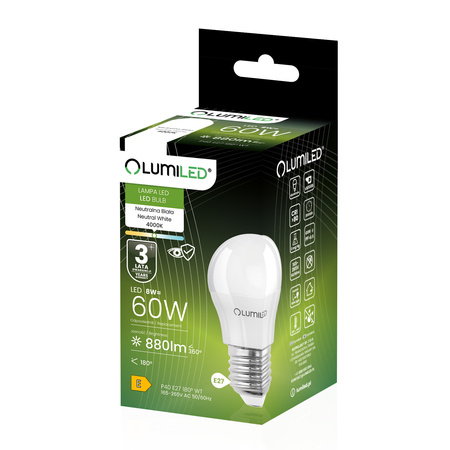 6x LED-Lampe E27 MAŁA KULKA 8W = 60W 4000K Neutrale Farbe 880lm CCD 180° LUMILED