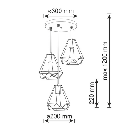 VIGO O IL MIO geometrische Drahthängelampe ZWIS im Loft-Stil 3xE27 GOLDLUX (Polux)