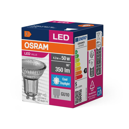 GU10 LED Leuchtmittel 3,6W = 50W 350lm 6500K kalt 36° OSRAM Value