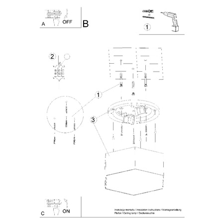 LED-Deckenleuchte SUNDE 2xE27 Sechseckige Leuchte 11cm Schwarz SOLLUX