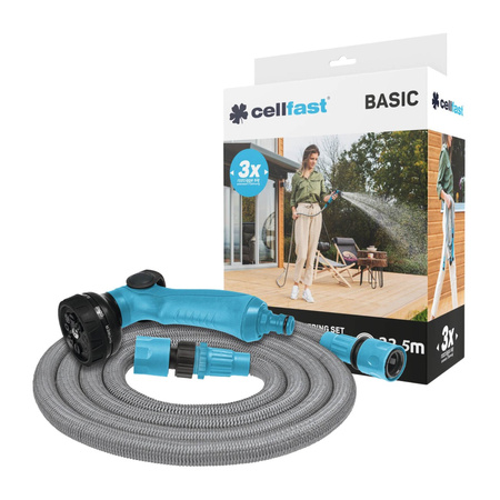 Gartenwasserschlauch 22,5m dehnbar mit Pistole und Kupplungen BASIC CELLFAST