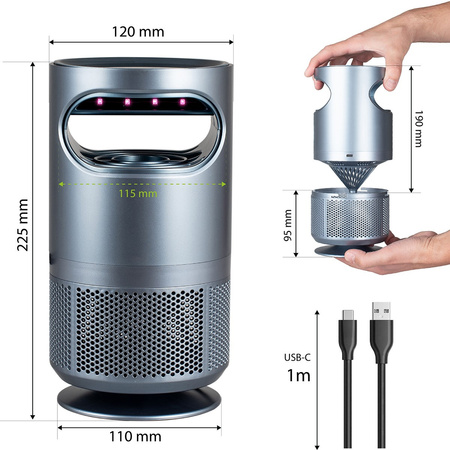 UV-Insektizid-Fallenlampe Elektrische Stehlaterne mit Ventilator 8xSMD 5W LED Grau VA0193 VAYOX
