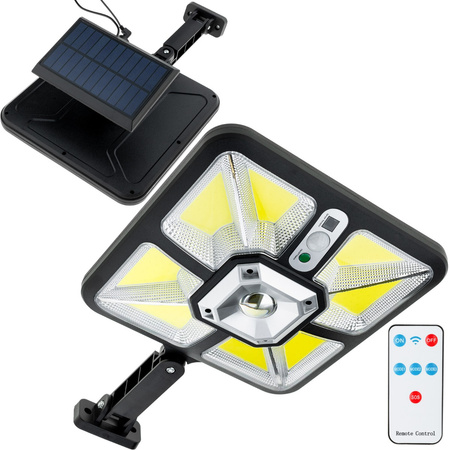 LED Solar Flutlicht 30W 6000K Kalt IP44 Schwarz Bewegungssensor + FERNBEDIENUNG