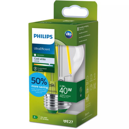 LED Lampen E27 A60 2.3W = 40W 485lm 4000K Neutral Glühfaden PHILIPS Ultra Efficient