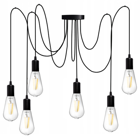 Pendelleuchte mit 6x E27-Sockeln einstellbare, Hängelampe Schwarz mit 6-fach Pendel Spinne Arane LUMILED
