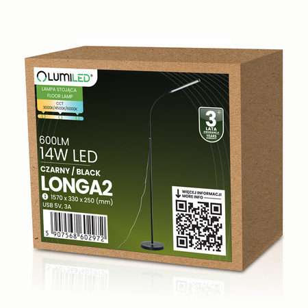LED 14W CCT Dimmbare Stehlampe mit Höhenverstellung LONGA 2 Schwarz LUMILED