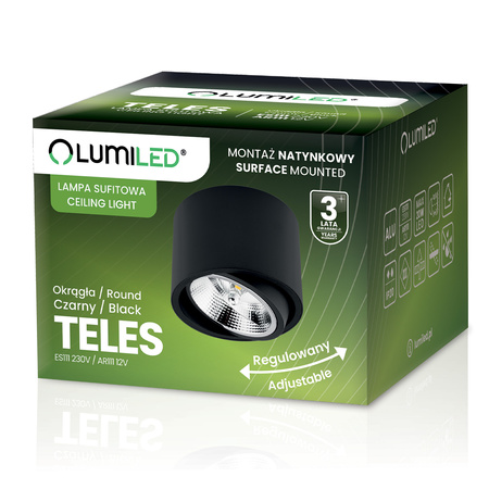 Halogen-Aufbauleuchte GU10, AR111 Aufbauspot 100mm beweglich Runde Tube Schwarz TELES LUMILED