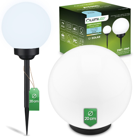 Solar-LED-Lampe, Solar Gartenleuchte IP44 6500K 20cm Kugelleuchte Weiße ATRIS LUMILED