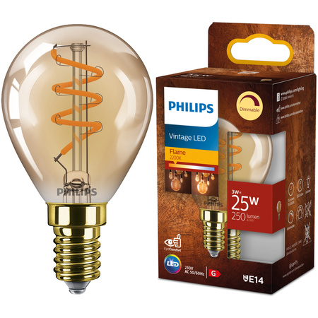 LED-Kugellampe E14 P45 3W = 25W 250lm 2200K warmes Glühfaden-Bernstein PHILIPS Dimmbar