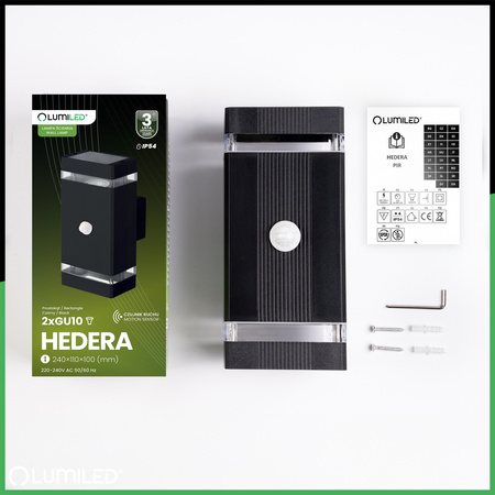 Gartenwandleuchte oben unten 2x GU10 Schwarz Bewegungs- und Dämmerungssensor HEDERA LUMILED