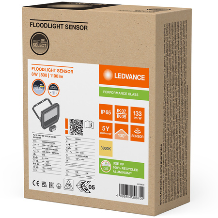 LED-Flutlicht 8W 1100lm 3000K IP65 Weiß mit Bewegungssensor LEDVANCE Flutlicht