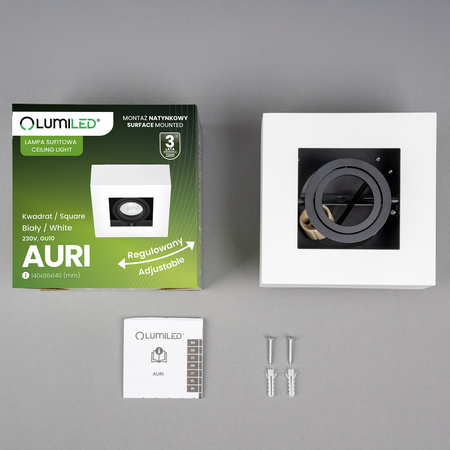 Halogen-Aufbauleuchte GU10, Aufbauspot beweglich Quadrat Weiß AURI LUMILED