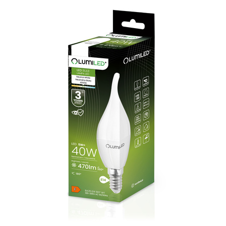 Lampen E14, Glühbirne BA35 5W = 40W 470lm 4000K 180° neutral LUMILED