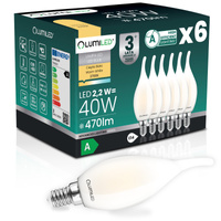 6x LED-Lampe E14 Kerze BA35 2,2W 470lm = 40W 2700K warmweiß 360° Glühfaden Energieklasse A LUMILED