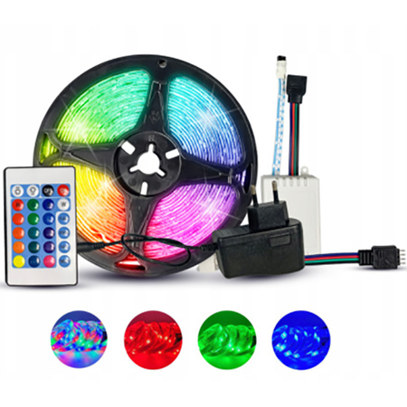 Set RGB LED Streifen SMD2835 IP65 5m + Controller mit Fernbedienung + 24W Netzteil