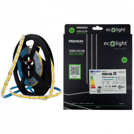 LED-Streifen COB 7W/m 840lm/m 320LED/m 24V 6000K Kalt IP67 Rolle 5m Ecolight