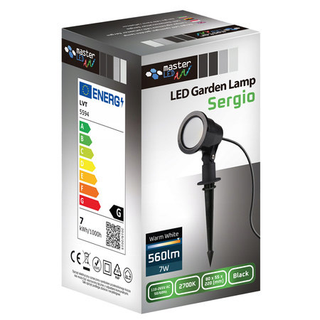 LED Garten Außenstrahler SERGIO 7W 2700K Angetrieben Schwarz Modern