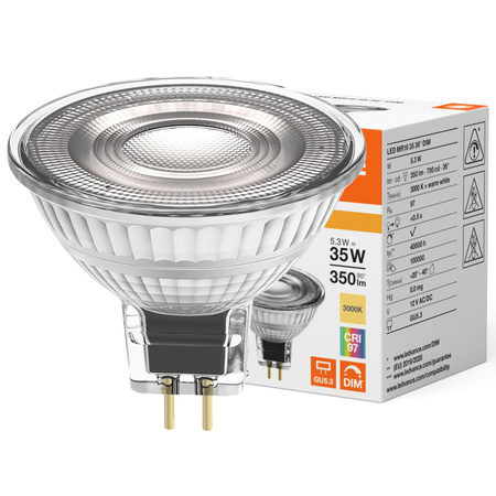 LED Lampen MR16 GU5.3 5.3W = 35W 350lm 3000K Warmweiß 12V FILAMENT DIMMABLE LEDVANCE