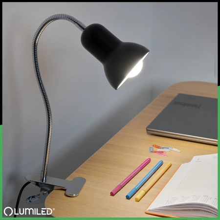 Schreibtischlampe Tisch Verstellbar DONA Schule Nachtlicht E27 Clip Schwarz LUMILED