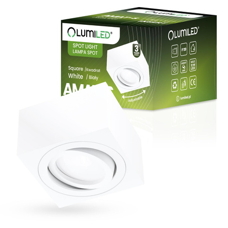 Aufputz HALOGEN Spot Tube Beweglich Quadratisch Weiß 50mm AMAT-S LUMILED