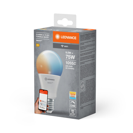 E27 A75 LED Lampen 9,5 W 1055 lm SMART+ WiFi CCT Dimmbar Classic LEDVANCE
