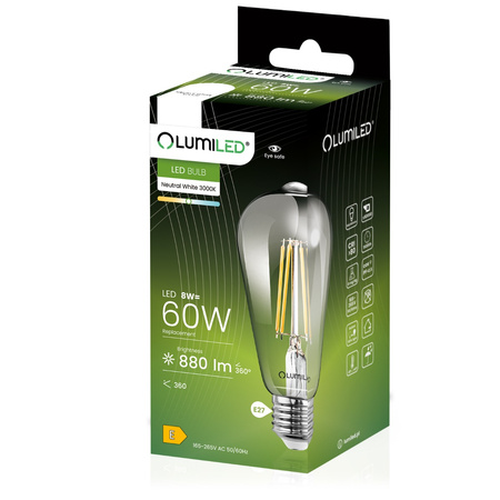 6x LED Lampen E27, Glühbirne ST64 8W = 60W 880lm 360° 4000K neutral Glühfaden Edison LUMILED