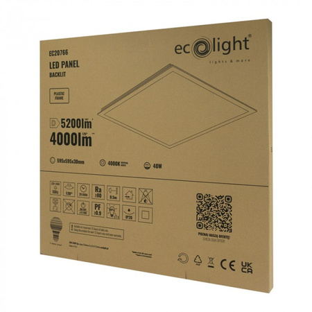LED-Panel 60x60 Einbau-Panel 60W 5200lm 4000K Neutralweiß Hinterleuchtetes Ecolight