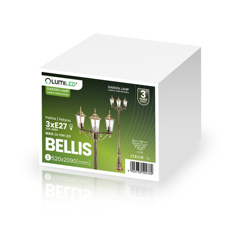 Gartenleuchte 3x E27, Gartenlaterne 2m Patina BELLIS LUMILED