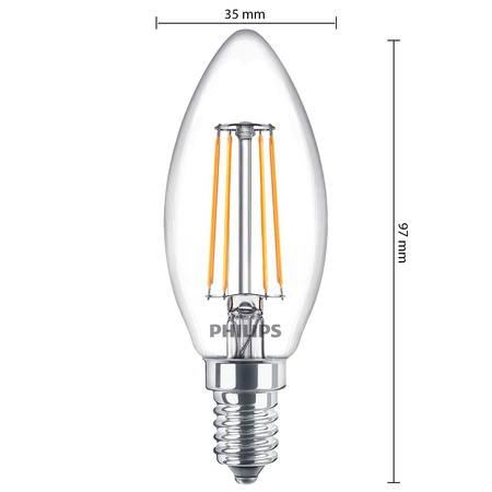 LED Lampen E14 B35 4,3W = 40W 470lm 2700K Warm Filament PHILIPS