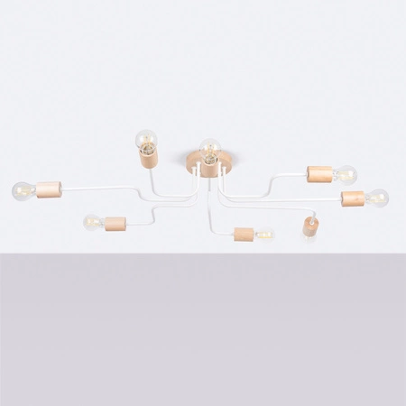 Kronleuchter Deckenleuchte 8x E27 Naturholz Weiß Timbo Peach Puff SL.1667 Sollux