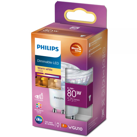 Halogen-LED Leuchtmittel GU10 PAR16 6,2W = 80W 575lm 2700K Warm 36° PHILIPS Dimmbar