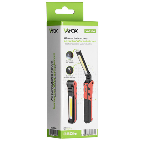Wiederaufladbare Werkstatt-Taschenlampe Klappbarer Magnet COB + LED 140lm + 360lm VA0104 Vayox