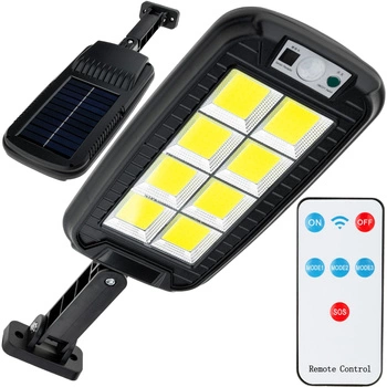 LED COB Solar Straßenlampe 60W 6000K Kalt IP65 Schwarz Bewegungsmelder + PILOT