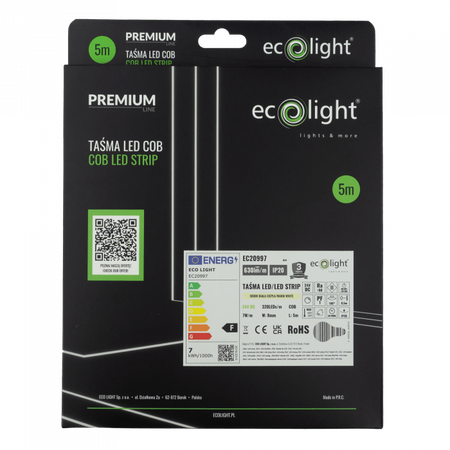 LED-Streifen COB 7W/m 630lm/m 320LED/m 24V 3000K Warm IP20 Rolle 5m Ecolight