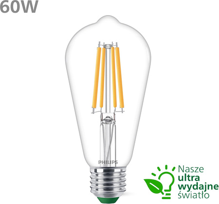 Edison LED Lampen E27 ST64 4W = 60W 840lm 2700K Warm Filament PHILIPS Ultra Efficient