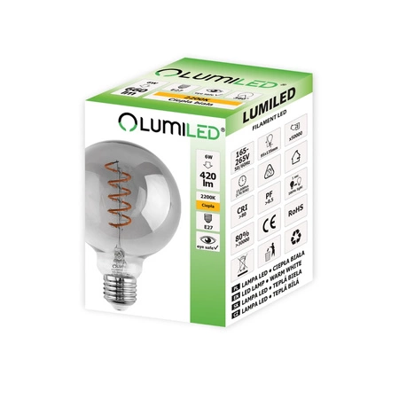 3x LED Lampen E27, Dekorative Glühbirne G95 6W = 50W 420lm 360° 2200K warm Glühfaden Smokey LUMILED