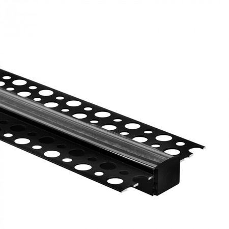 Aluminium LED-Profil für Gipskarton REGIPS Unterputz Schwarz 2m mit transparentem Diffusor für LED-Streifen + Kappen Ecolight GP Serie