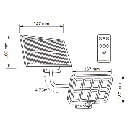 Solar-LED-Strahler mit Dämmerungssensor IP44 180lm 6000K + Fernbedienung