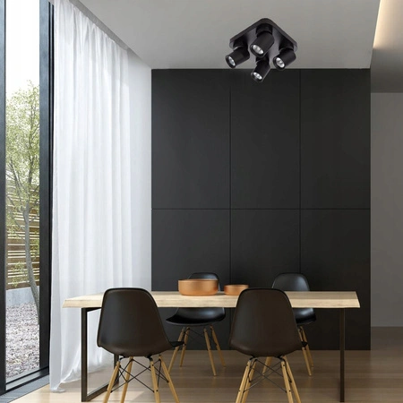 TIMO Decken-/Wandleuchte Wandleuchte Reflektor bewegliche Halogenleuchte 4 xGU10 schwarzes quadratisches LVT