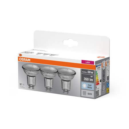3x LED Leuchtmittel GU10 4,3W = 50W 350lm 4000K OSRAM BASE