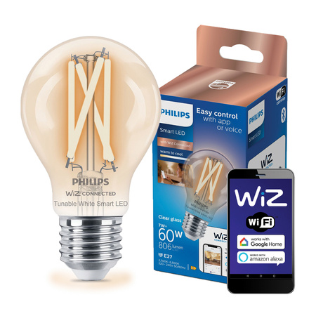 LED-Lampe E27 A60 7W = 60W 2700-6500K FILAMENT SMART WiFi Philips WiZ