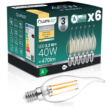 6x LED-Lampe E14 Kerze BA35 2,2W 470lm = 40W 2700K warmweiß 360° Glühfaden Energieklasse A LUMILED